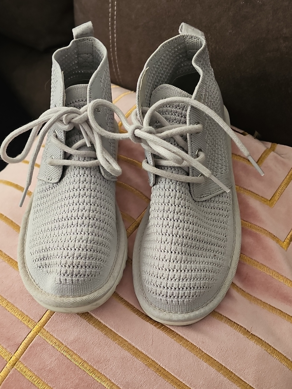 UGG Kids Light Gray Knit Lace-Up Sneakers